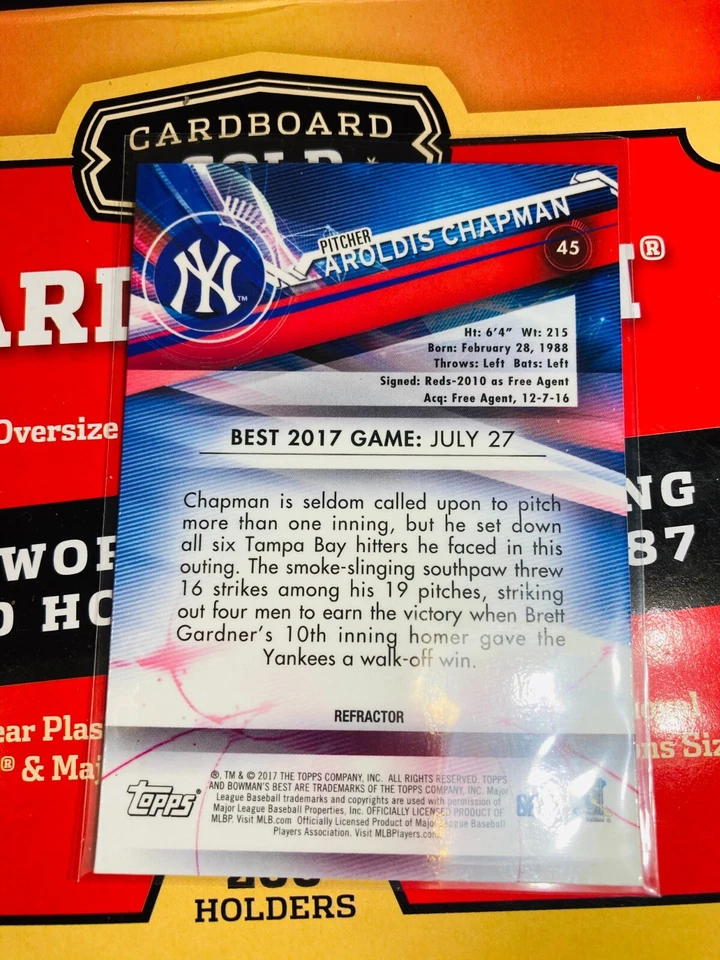 2017 Bowman's Best Refractor Aroldis Chapman #45 SP NEW YORK YANKEES V412 - Image 2 of 2