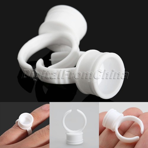 50Pcs Permanent Tattoo Makeup Eyelash Eyebrow Ink Cups Caps Holder Finger Ring - Picture 5 of 9