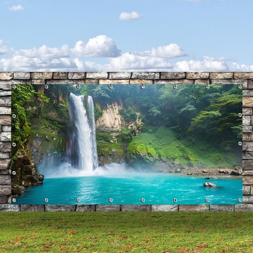 Garten Sichtschutz Plane PVC Bauzaunblende Dekobanner Motiv Wasserfall Tropensee - Bild 8 von 12