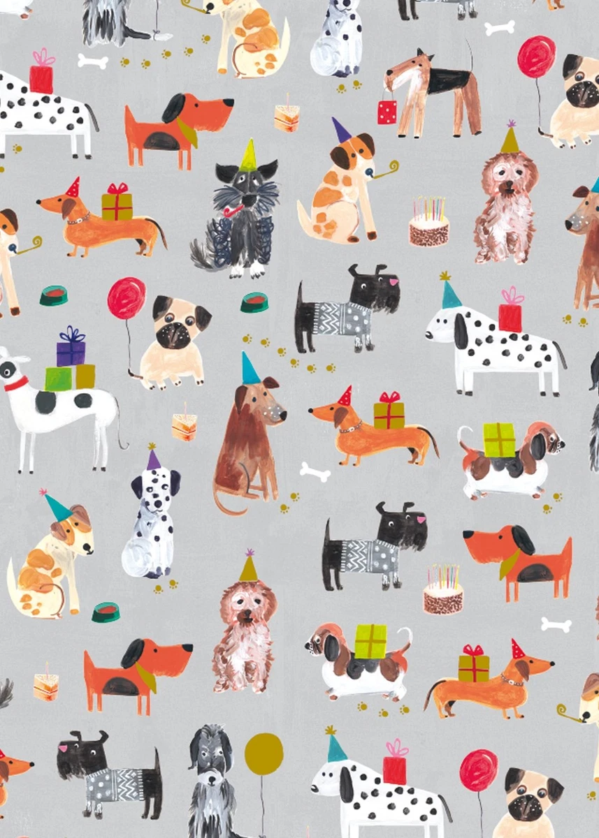 Tails Whiskers Dog Luxury Gift Wrap Sheet Grey Glick