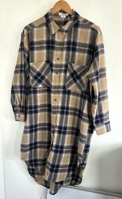 L.I.F.E Love is For Eternity Brown Plaid Button Up Long Sleeve Shirt Dress M