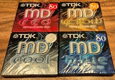 TDK MD80 Colour Minidiscs x4 in Red, Yellow, Blue And Cool mini disc recordable