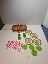 Merry Children's Tea Set 25 pc vintage vibrant colors Girl Flowers Kittens