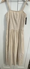 Elie Tahari Linen Eyelet Midi Dress – Sand – Size 10 – NWT