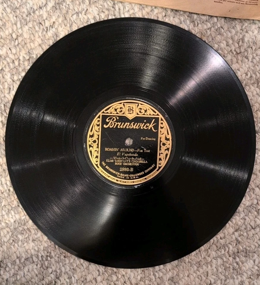 Vintage BRUNSWICK Record 78 rpm #2893 Released 5/1925 100 Yrs Old Original sleev Foto 2 de 4