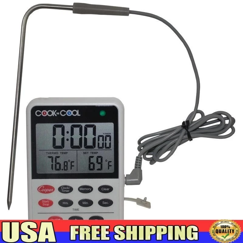Digital Meat Cooking Cooling Thermometer W/ Alarms Timer & Memory Display New