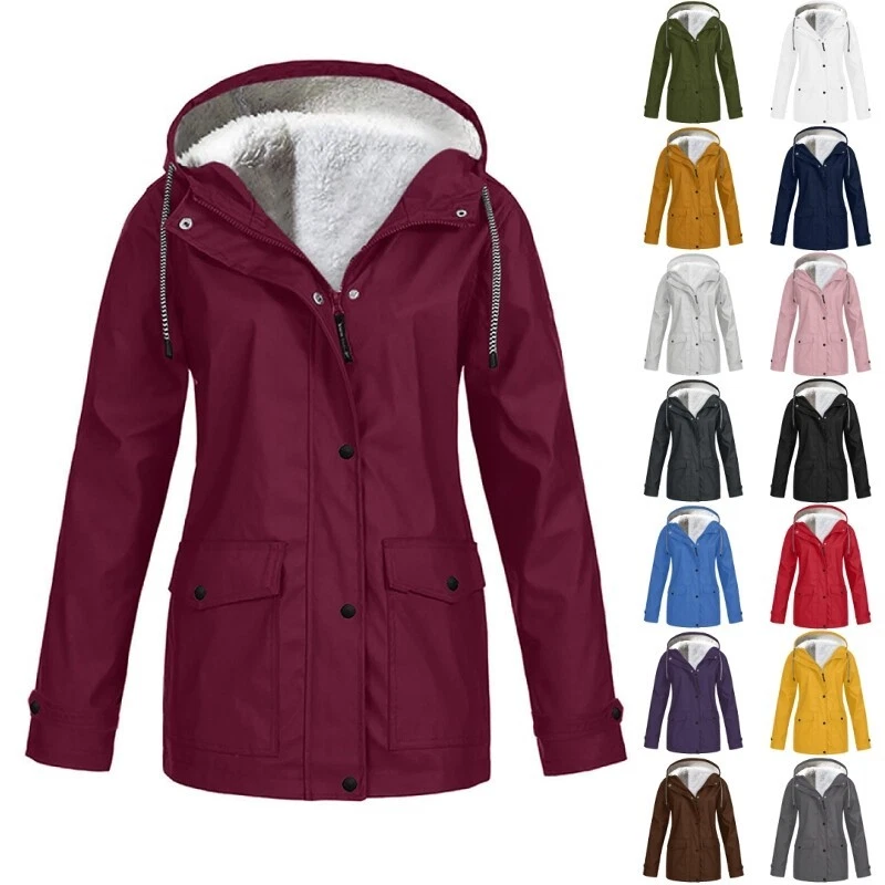 Women's Fleece Parka Hooded Jackets Ladies Winter Warm Coats Outwear Waterproof