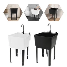 White/Black Laundry Utility Sink Tub Sink Freestanding Wash Station With Faucet