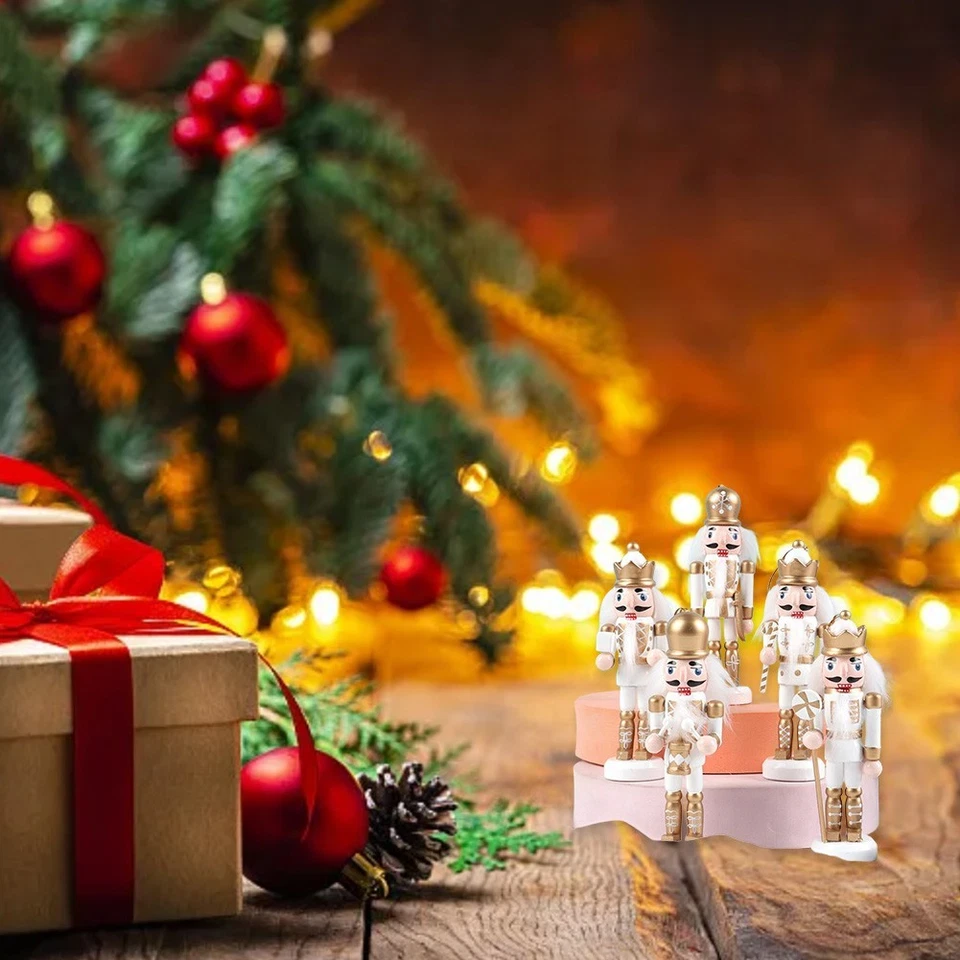 Schiaccianoci in legno oro e argento addobbi set 5 pezzi decorazione natalizia - Immagine 3 di 4