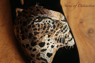 Dolce & Gabbana D&G Schwarz Samt Leopard Hausschuhe Schuhe Herren UK 11 US 12