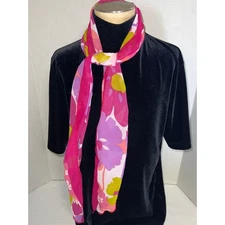 Scarf Womens Ribbon Tie Ends Chiffon Floral Pink Lightweight Ramantic Coquette