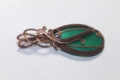 Wire Warp Copper Green Onyx Handmade Gemstone Pendant Jewelry Size 3 Inches