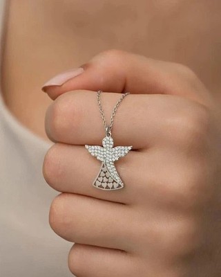 0.50Ct Lab Created Diamond Women's Angel Wings Pendant 14K White Gold Plated