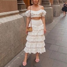 Zimmermann Heathers Skirt Size 0 / 8 AU / 4 US Midi White Pintuck Lace Frill