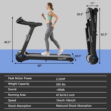 SuperFit 2.25HP Folding Treadmill Running Machine W/APP Control Heart Rate 12