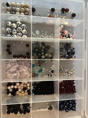 Jewelry Making Beads Mixed Lot Various Colors, Sizes Shapes In Container