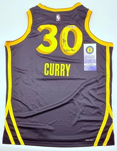 Stephen Curry " Golden Boy " Basketball Jersey Sz L Autographed AUTO Beckett