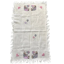 Handmade Cross Stitch Nursery Crib Baby Blanket Teddy Bears Balloons Throw, Gift