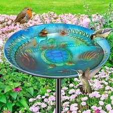 VeyFolzin.st Metal Bird Bath Feeder Bowl for Outside - Detachable, Blue, Vinta