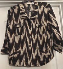 Chico  s NWOT Linen Top Brown Tan Black Ikat chevron Shirt Jacket size 2 L XL