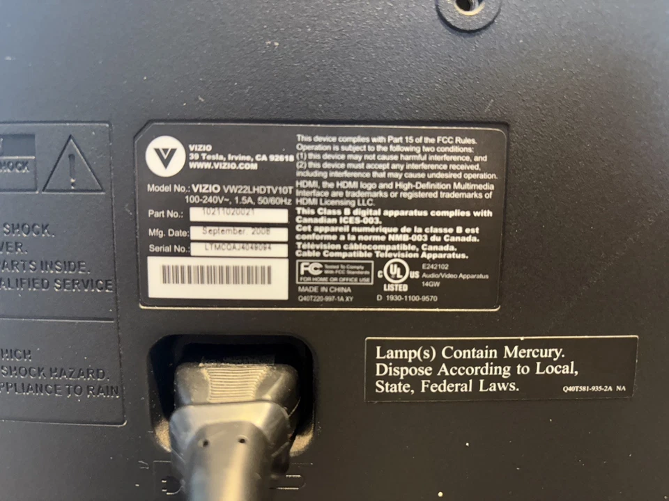 Vizio VW22LHDTV10T 22" 21.6" HD TV Black Television Monitor Tested W/Remote - Image 4 of 4