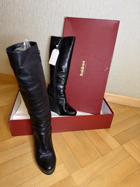 Women Baldinini Boots Black Leather 38.5 #5G5L
