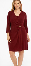 Signature Collection Burgundy Wrap Dress Silky Knit Jersey 3/4 Sleeves XL(16)