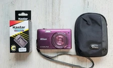 Nikon COOLPIX S5200 16.0MP 6x Optical WiFi Digital Camera Plum W/ Charger & Case