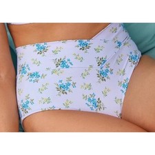 Aerie Real Good High Waisted Crossover Bikini Bottom Blue Floral Small nwt