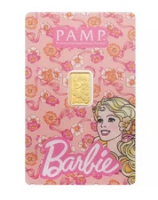IN STOCK NEW PAMP Iconic Barbie 1 Gram 1g Gold Bar In Assay Card Mintage 5000