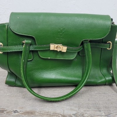 Vera Pelle Italian Leather Green Saddle Bag Purse