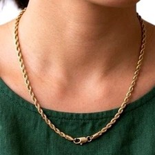 Vintage Gold Tone 16" Rope Chain Necklace Unisex Twisted Link Lobster Claw