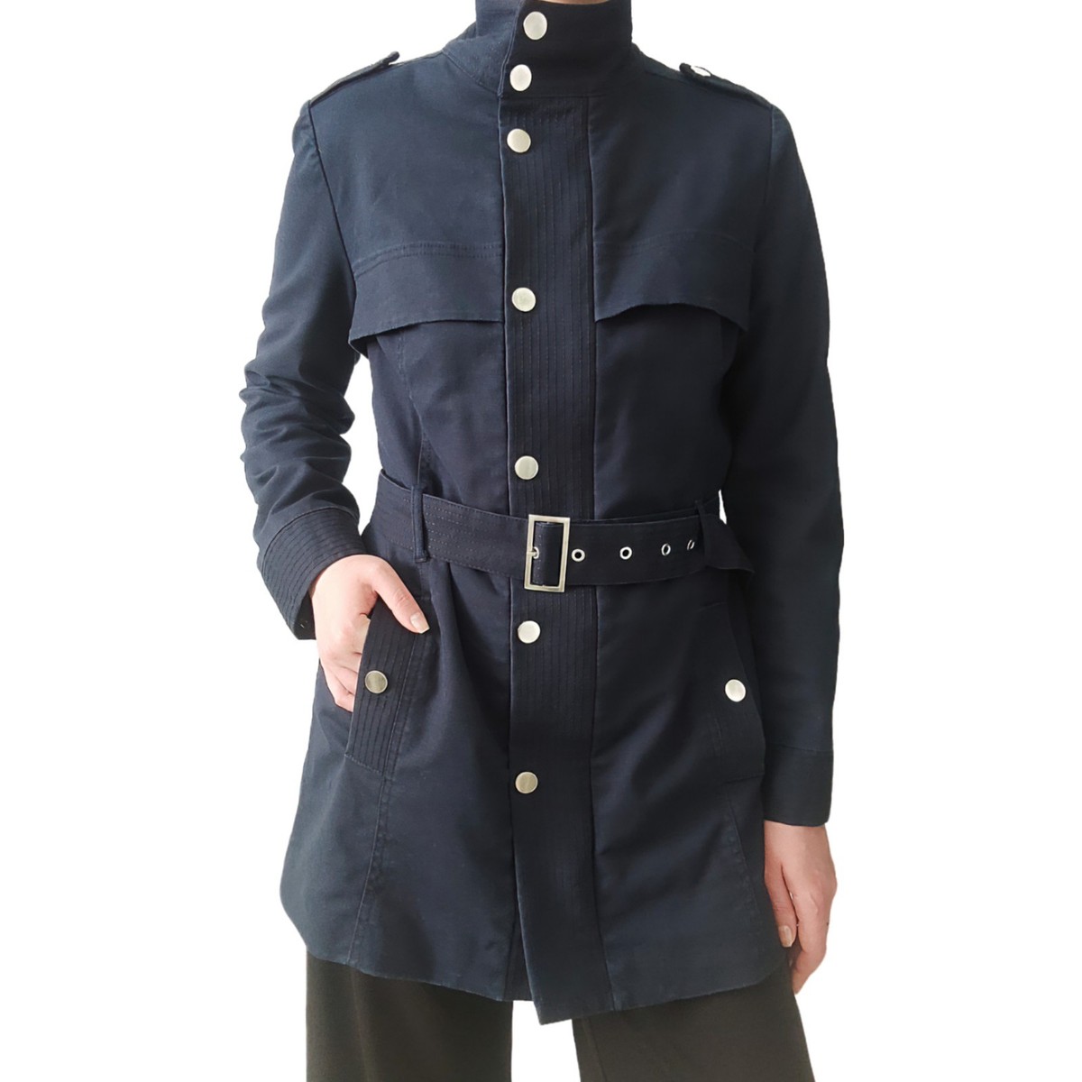 Autograph Weekend Navy Blue Belted Mid Length Military Cotton