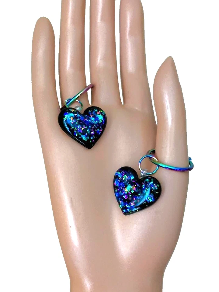 Juego de colgantes de ópalo: 3 piezas de resina de ópalo corazón colgante y pendientes en acero inoxidable Foto 2 de 4