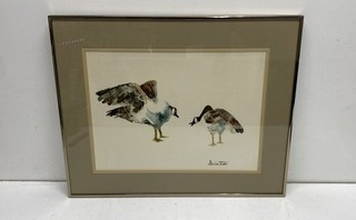 Deirdre Tucker Watercolor Painting Geese Encounter Signed 1982 Contemporary