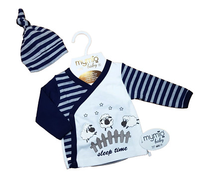 Gr.50 Schlafanzug Set Baby Junge Blau/Gestreift 3Teilig Naturell Baumwolle