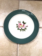 CENTURY SERVICE CORP SEMI VITREOUS DINNER PLATE EMPIRE GREEN PINK CHEROKEE ROSE