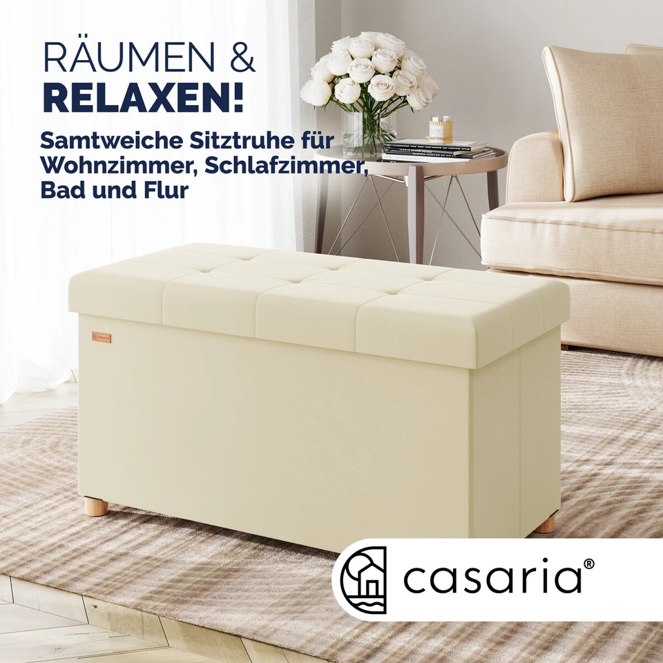 CASARIA® Sitzbank mit Stauraum Sitztruhe Sitzhocker Samt Faltbar 76x38cm Truhe - Bild 2 von 4