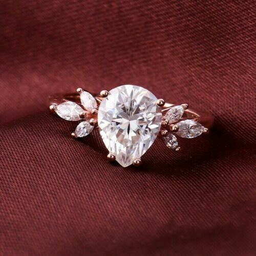 2.00Ct Pear Cut Moissanite Engagement Wedding Ring 14K Solid Rose Gold - Picture 6 of 9
