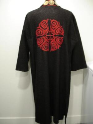 Men's L Women's XL Uzbekistan Embroidered Long Coat Black Gold Coin Medallions