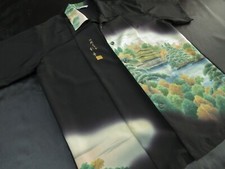 Japanese Aloha Shirt Kimono Yuzen Kyoto Japan Vintage Kyoyuzen Kinkakuji ge-479