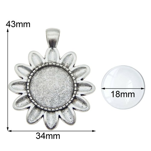 5Sets Silver Alloy Sunflower 18mm Bezel Glass Cabochon Charms Pendant DIY Crafts - Picture 8 of 9