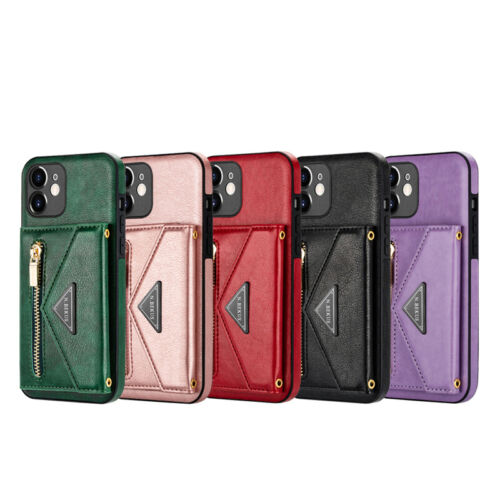 Crossbody Leather Case Zip Flip Card Back Cover for iPhone 16/15/14/13/12/11 Pro - Zdjęcie 2 z 45