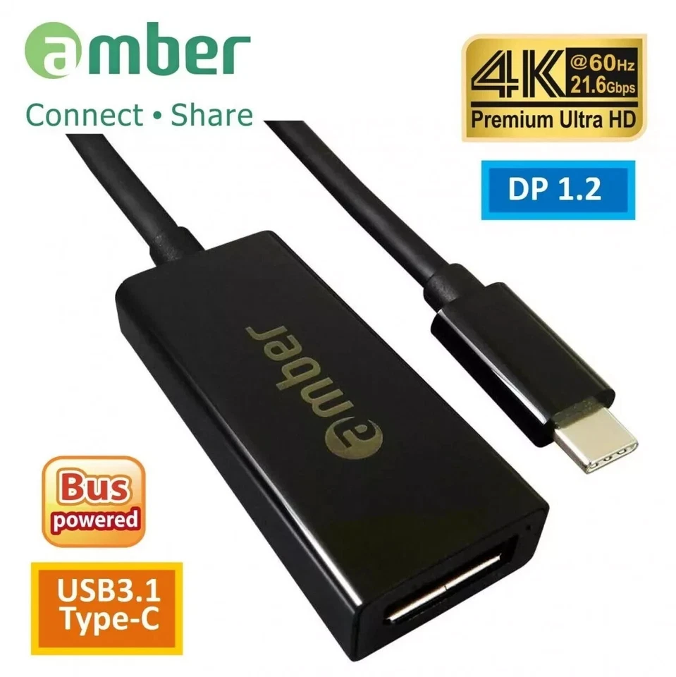 USB Type-C Male to DisplayPort DP Female Adapter Converter Amber CU3-ADP1 4in - Image 2 of 4