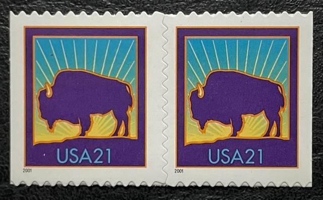 2001 #3484-84A - 21¢ - BISON Scarce Pair! 11.25 on Left 10.5 on Right - MNH CR9492 2001 #3484-84A - 21¢ - BISON Scarce Pair! 11.25 on Left 10.5 on Right - MNH CR9492