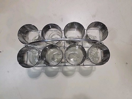 vtg Set Of 8 Dorothy Thorpe silver fade MCM Highball Glasses 5.5" & Carrier - Picture 6 of 6