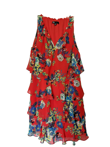 Beautiful “Be by Chetta B “ Red Chiffon Style Floral Sleeveless Size 12 - Picture 6 of 7