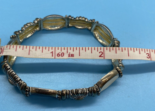 Enamel Black & Beige Silver-Tone Decorative Sections Double Stretch Bracelet - Picture 5 of 7