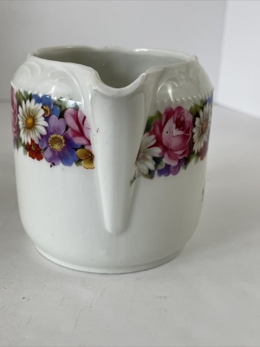 Jarra crema porcelana vintage Alemania salsa blanca en relieve margarita y rosas - Imagen 7 de 12