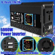 Car Auto 6000W Power Inverter DC12V to AC 110V 220V Converter With 2 USB Black
